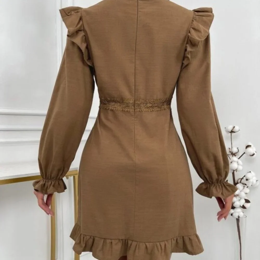 BOHO DOLLZ Plunging Neckline Mini Dress brown - Picture 2 of 6